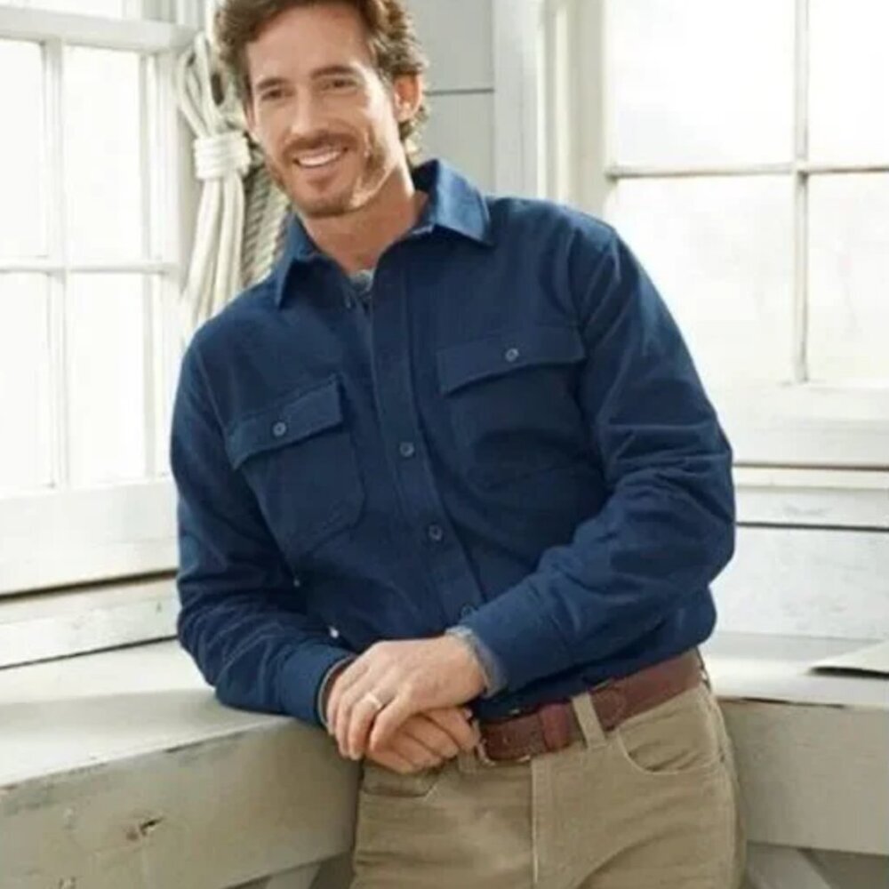 LL Bean Chamois Cloth Navy Shirt Traditional Fit